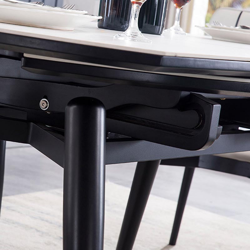 Contemporary Stone Dining Table Round Dining Table with 4 Wood Legs in Black