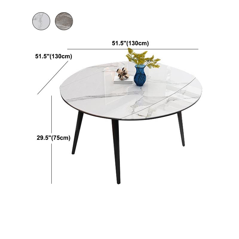 Contemporary Stone Dining Table Round Dining Table with 4 Wood Legs in Black