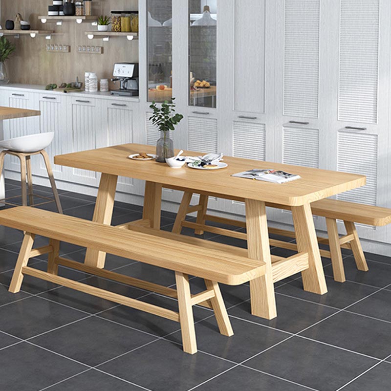 Modern Pine Trestle Dining Table Wood Rectangle Table in Natural