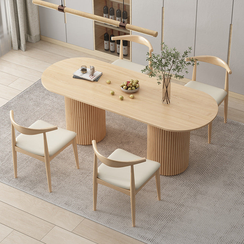 Modern Wood Double Pedestal Dining Table Natural Oval Table for Kitchen