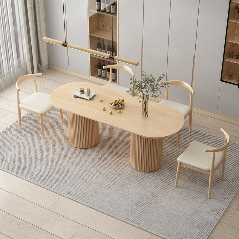 Modern Wood Double Pedestal Dining Table Natural Oval Table for Kitchen