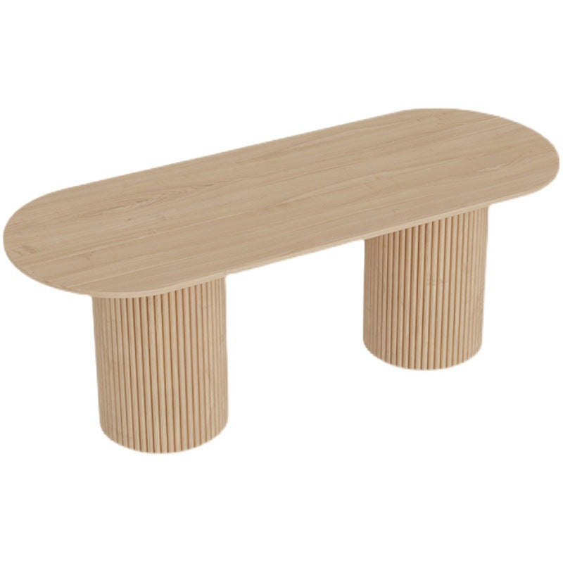 Modern Wood Double Pedestal Dining Table Natural Oval Table for Kitchen