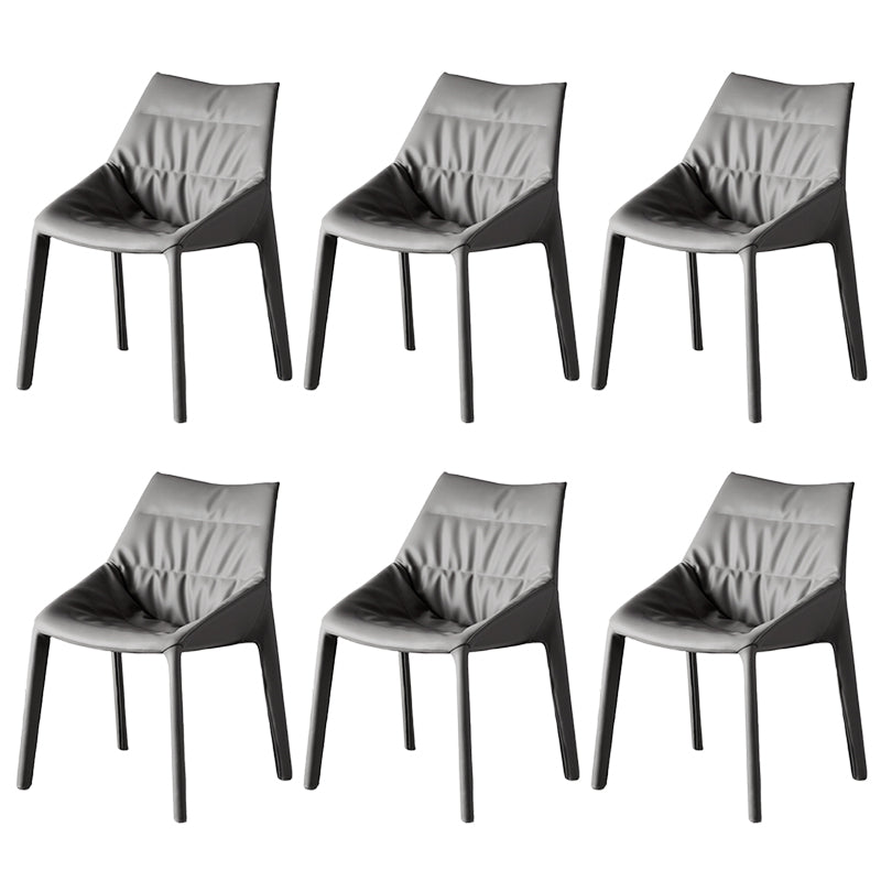 Modern Gray Dining Side Chair Faux Leather Armless Dining Chairs