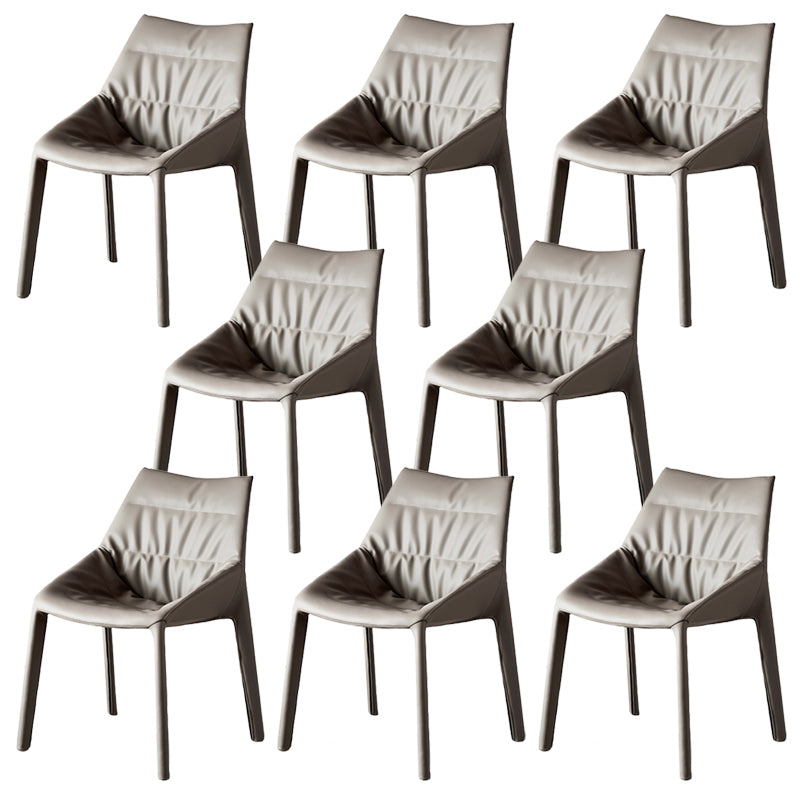 Modern Gray Dining Side Chair Faux Leather Armless Dining Chairs
