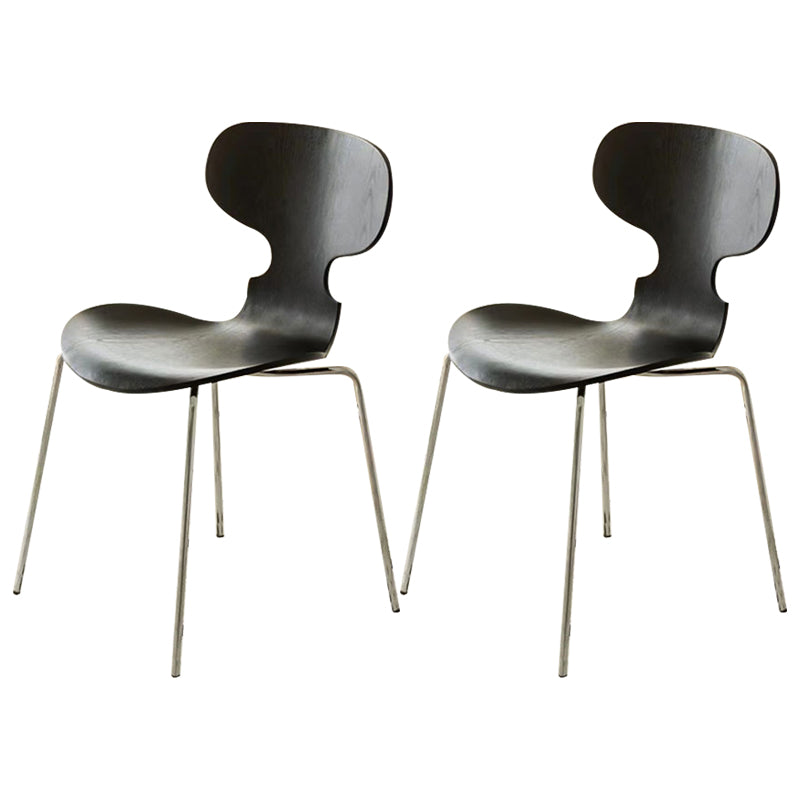 Metal and Wood Armless Dining Chairs Contemporary Side Chair Set