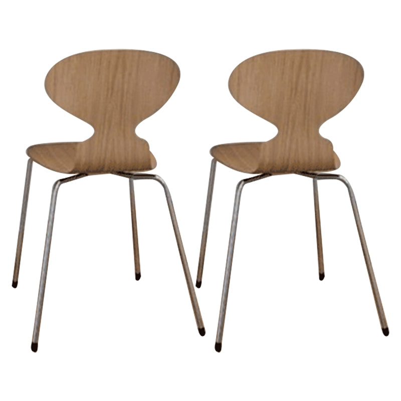 Metal and Wood Armless Dining Chairs Contemporary Side Chair Set