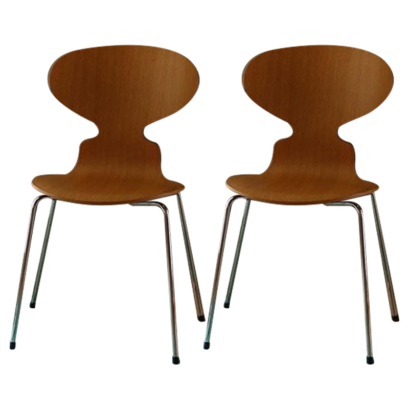 Metal and Wood Armless Dining Chairs Contemporary Side Chair Set