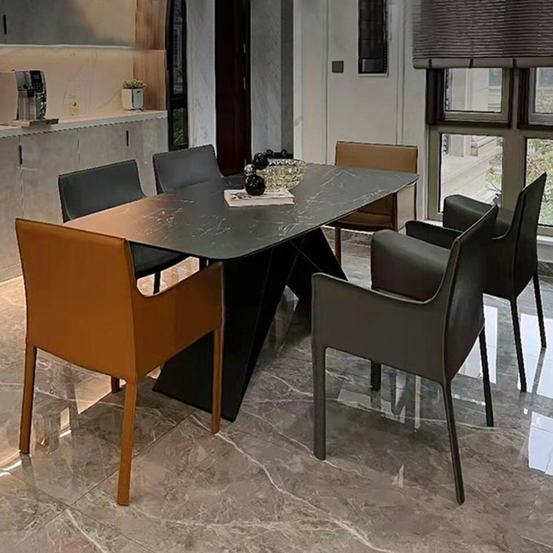 Modern Upholstered Dining Arm Chair Faux Leather Dining Accent Chair