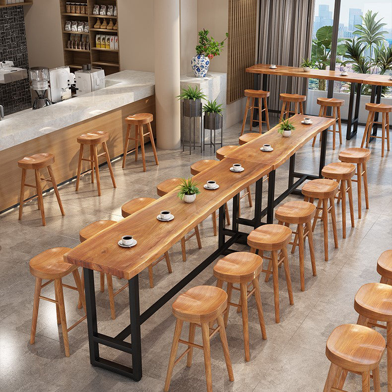 Rectangular Pine Wood Top Bar Table Industrial Pub Table with Trestle Base in Black