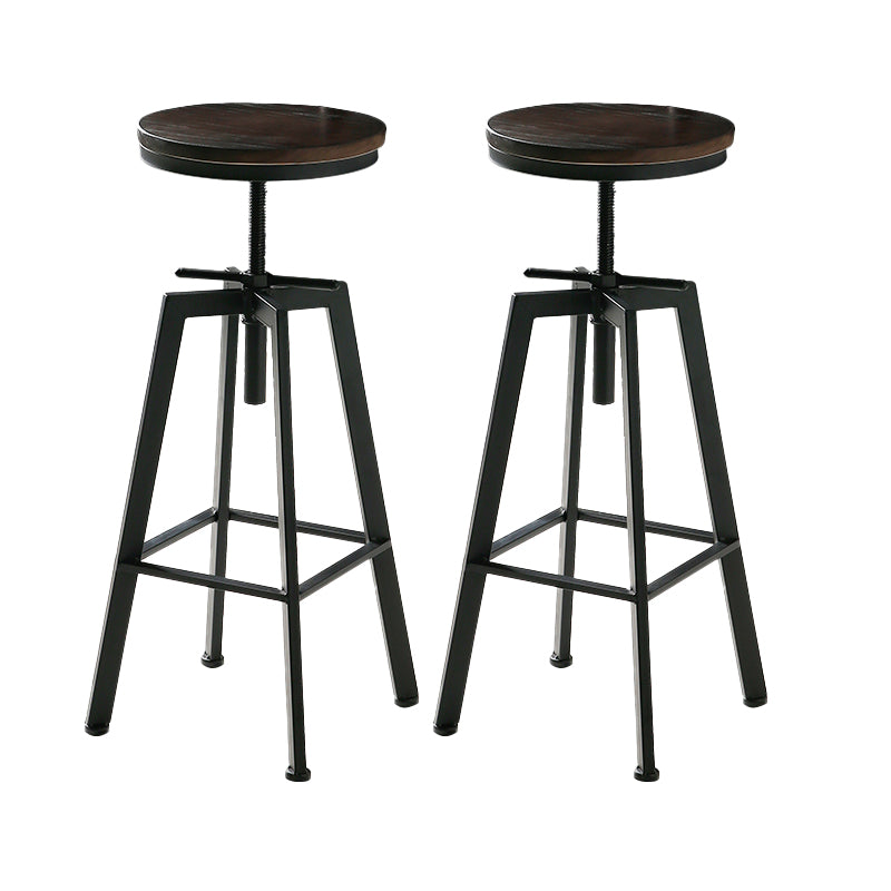 Industrial Adjustable Height Bar Stool Iron Round Armless Bar Stool