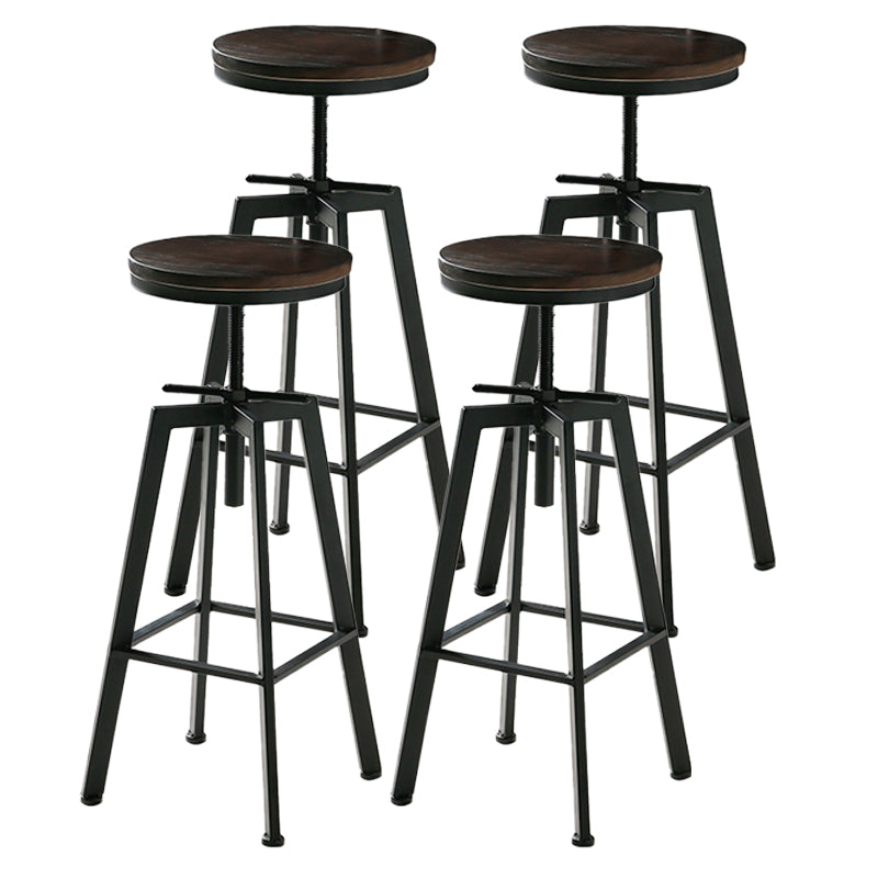 Industrial Adjustable Height Bar Stool Iron Round Armless Bar Stool