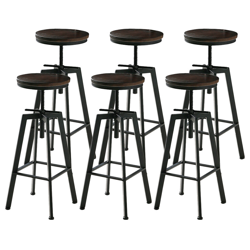 Industrial Adjustable Height Bar Stool Iron Round Armless Bar Stool