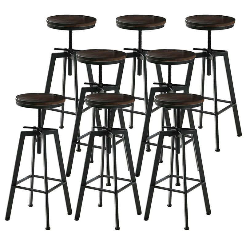 Industrial Adjustable Height Bar Stool Iron Round Armless Bar Stool