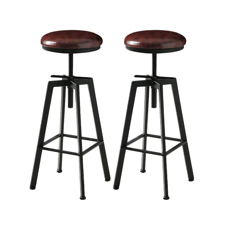 Industrial Adjustable Height Bar Stool Iron Round Armless Bar Stool