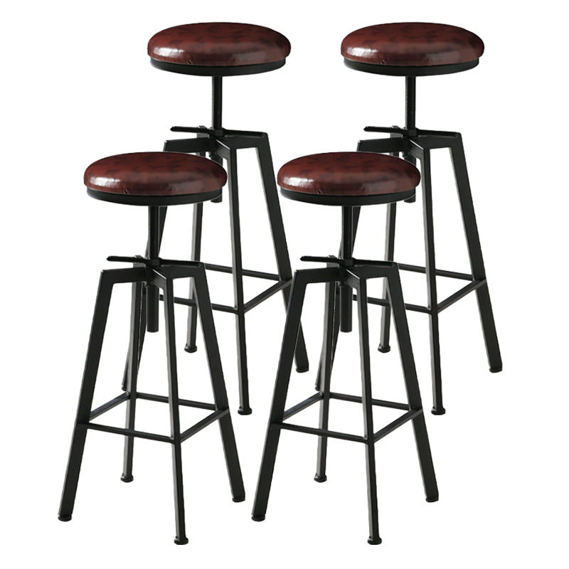 Industrial Adjustable Height Bar Stool Iron Round Armless Bar Stool