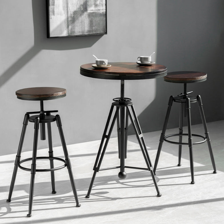 Industrial Adjustable Height Bar Stool Iron Round Armless Bar Stool