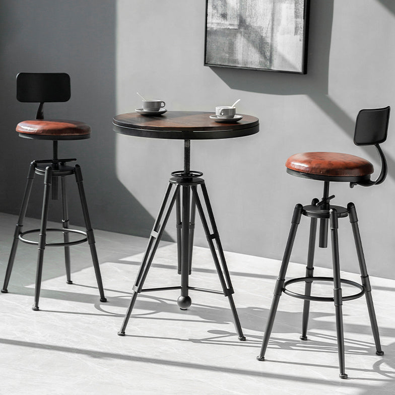 Industrial Adjustable Height Bar Stool Iron Round Armless Bar Stool