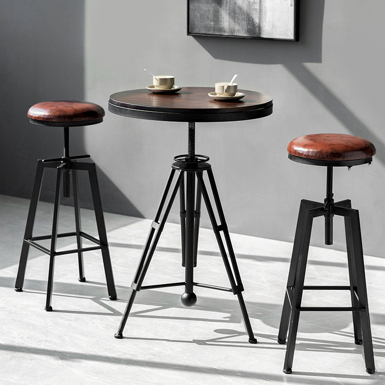 Industrial Adjustable Height Bar Stool Iron Round Armless Bar Stool