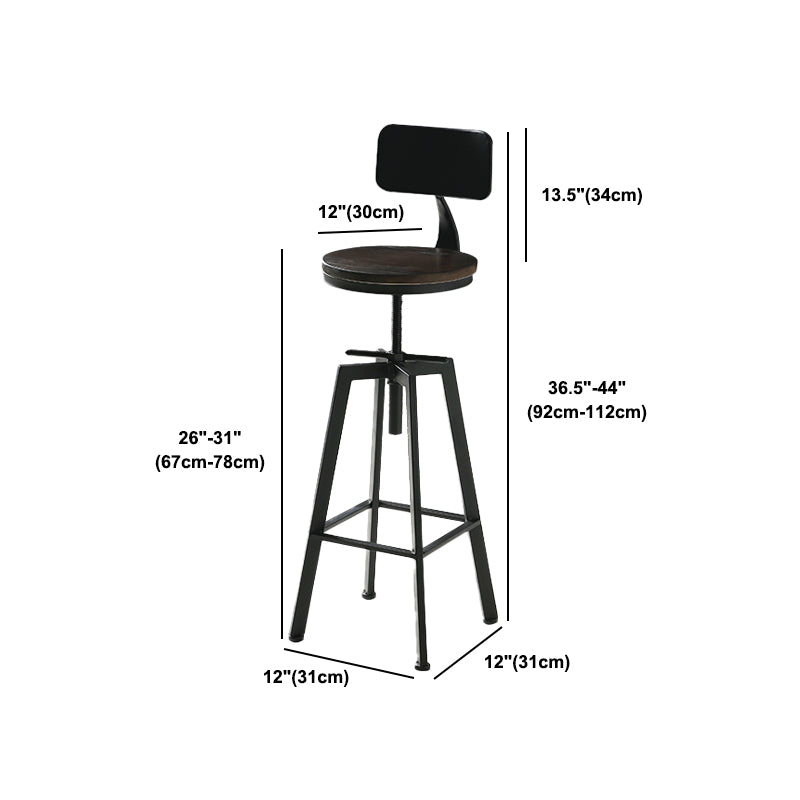Industrial Adjustable Height Bar Stool Iron Round Armless Bar Stool