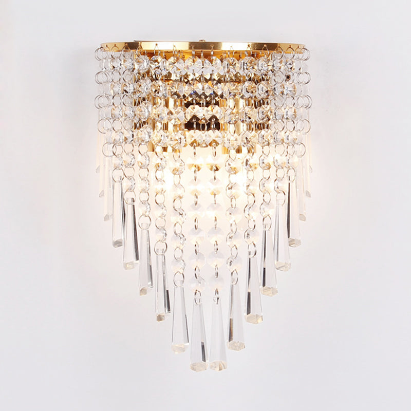 Layered Wall Light Modernism Style Clear Crystal 2 Bulbs Living Room Wall Sconce Lamp in Gold