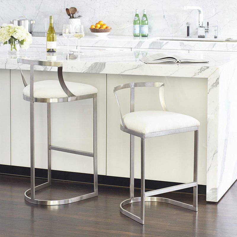 Glam Style Upholstered Counter Height Stool Metal Bar Stool Bar Stool