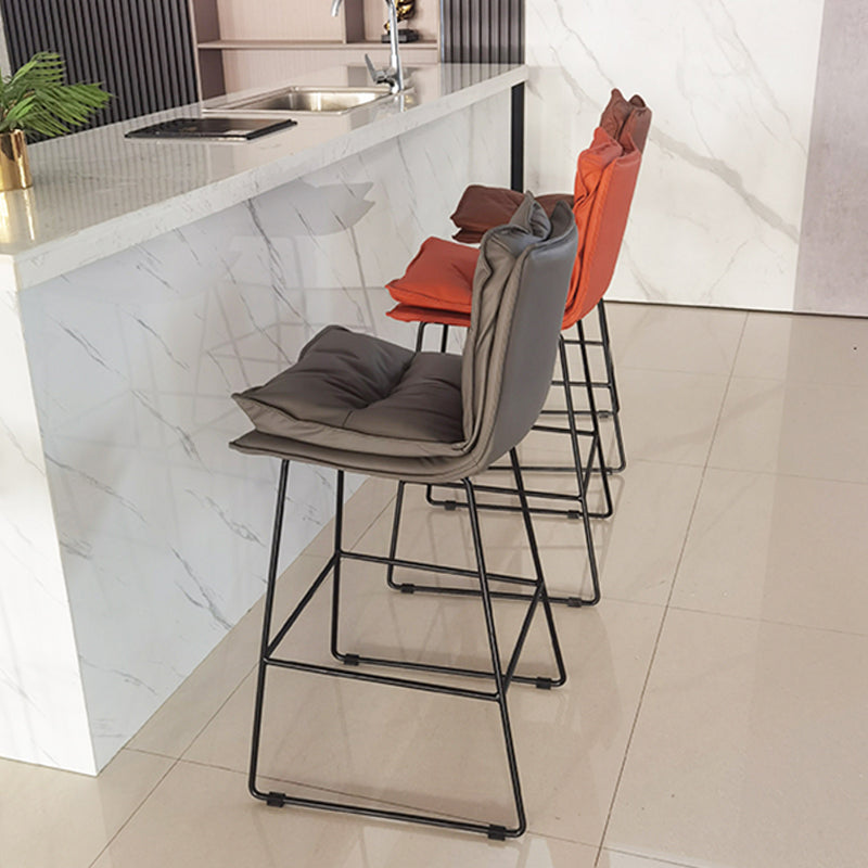 Contemporary Metal Barstool Fabric Counter Stool in Matte Finish for Indoor