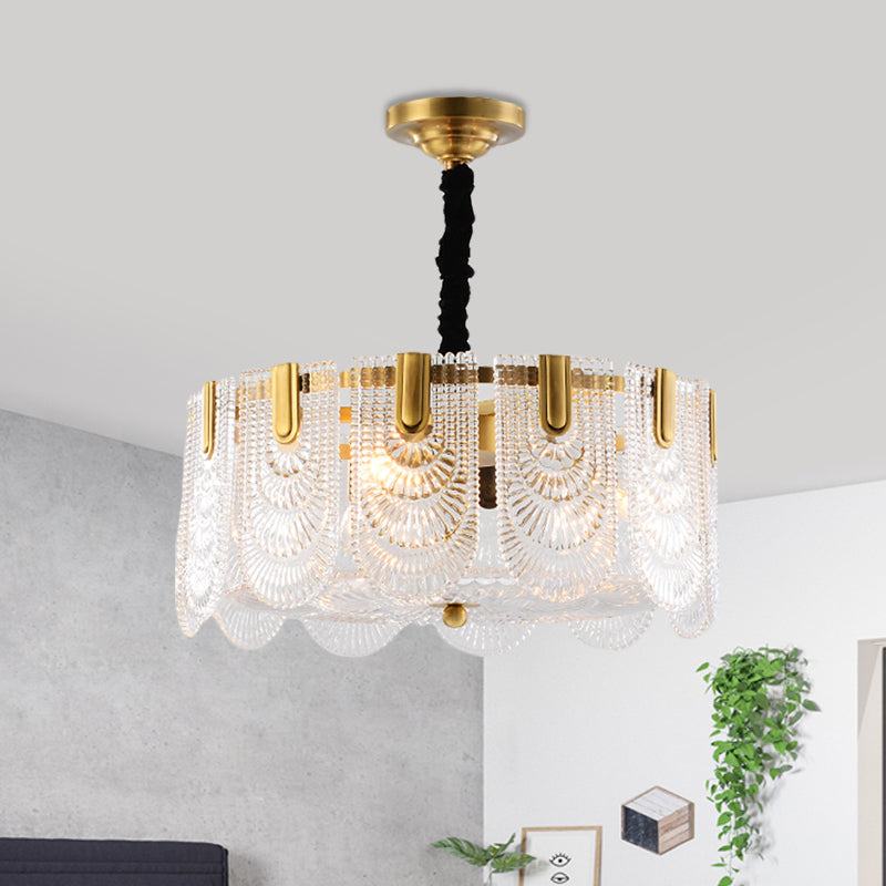 Textured Glass Layered Hanging Ceiling Light Modernism 3/8 Lights Chandelier Light in Brass