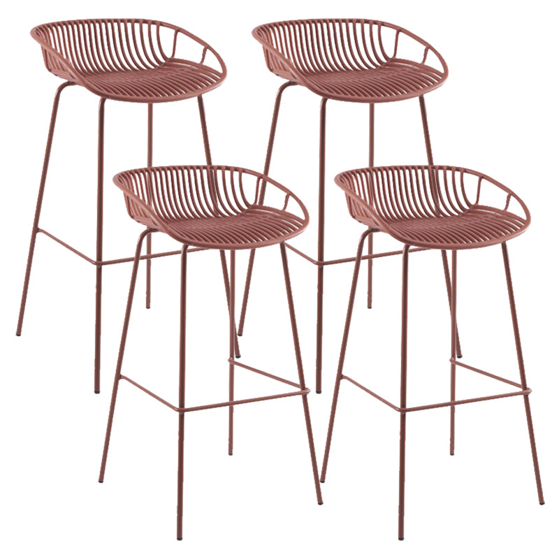 Modern Plastic Contoured Seat Iron Base Footrest Stool for Living Room