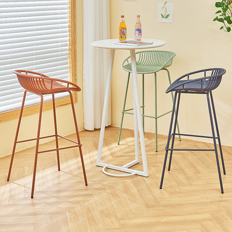 Modern Plastic Contoured Seat Iron Base Footrest Stool for Living Room