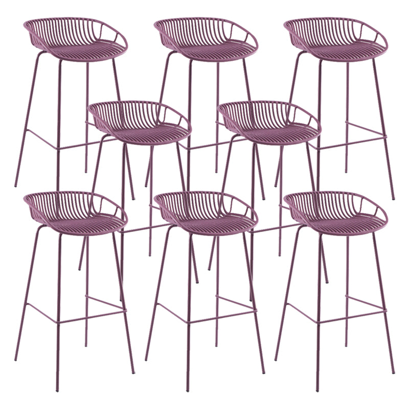 Modern Plastic Contoured Seat Iron Base Footrest Stool for Living Room