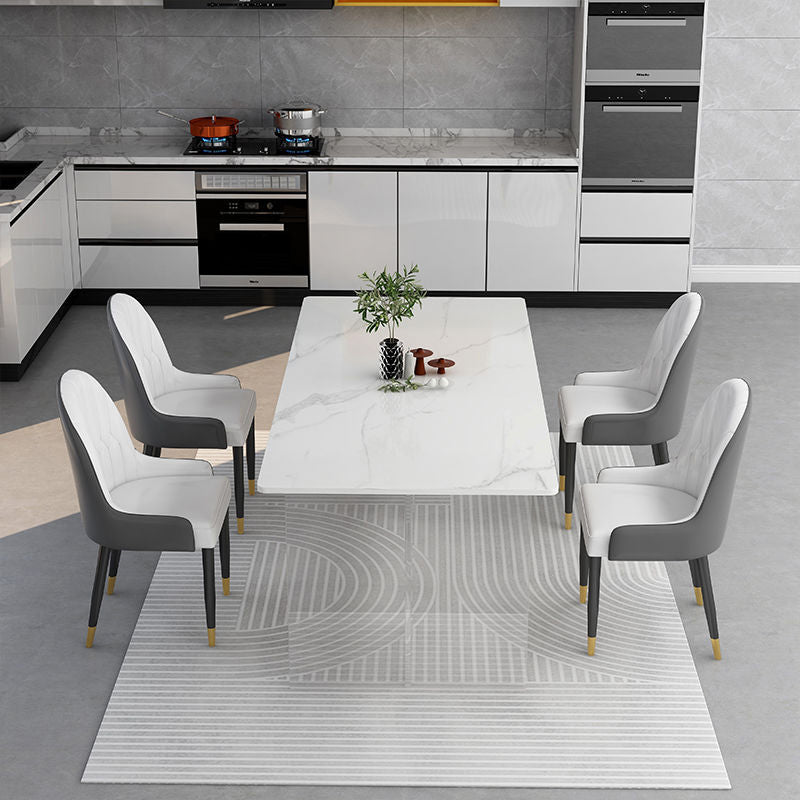 Rectangular Stone Dining Table Acrylic Furniture with Double Pedestal in Matte Finish