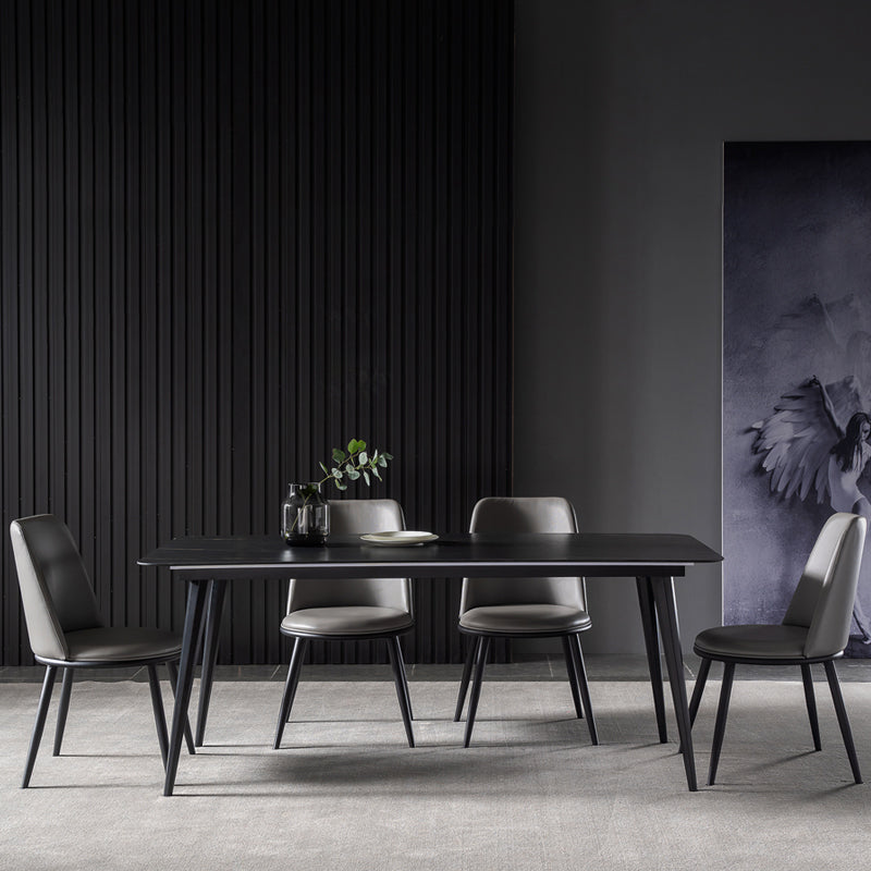 Contemporary Dining Table Set 1/4/5/7 Pcs Black Sintered Stone Top Table with Side Chairs