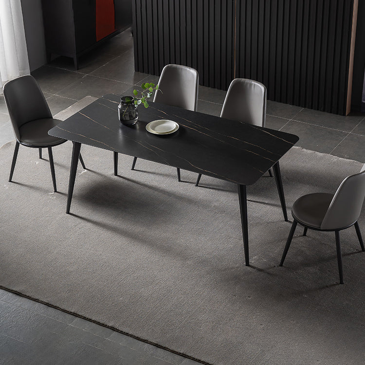 Contemporary Dining Table Set 1/4/5/7 Pcs Black Sintered Stone Top Table with Side Chairs