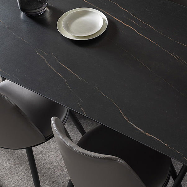 Contemporary Dining Table Set 1/4/5/7 Pcs Black Sintered Stone Top Table with Side Chairs