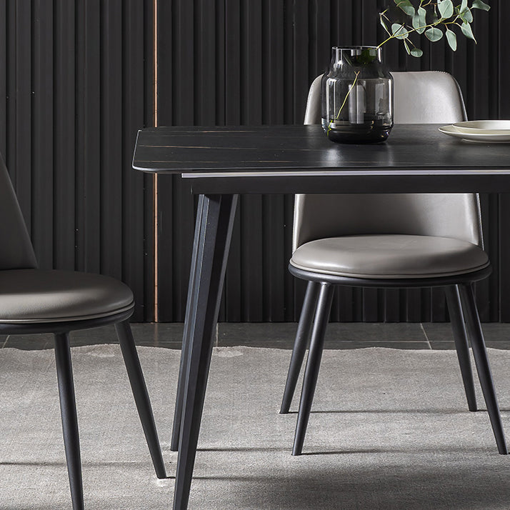 Contemporary Dining Table Set 1/4/5/7 Pcs Black Sintered Stone Top Table with Side Chairs