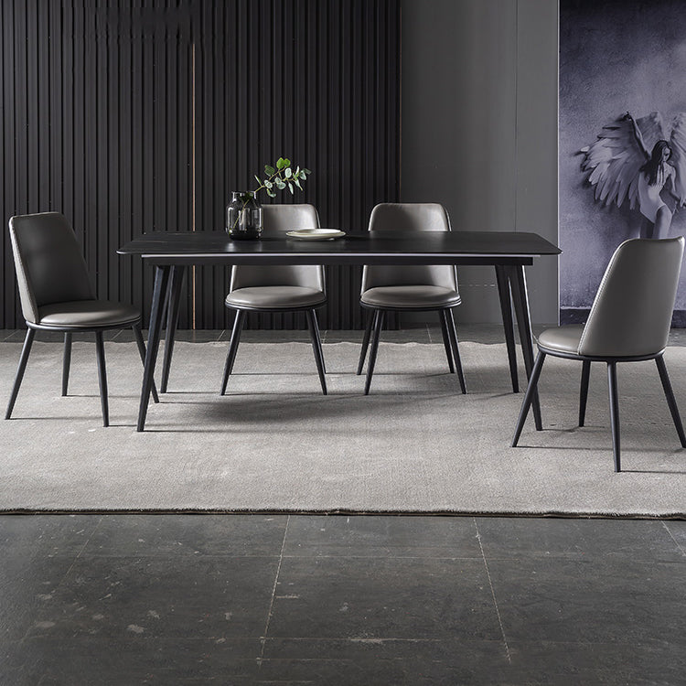 Contemporary Dining Table Set 1/4/5/7 Pcs Black Sintered Stone Top Table with Side Chairs