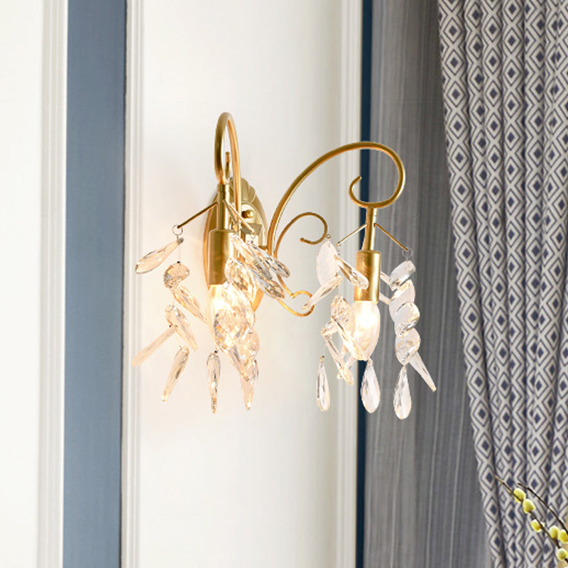 Cadre de défilement en larme Crystal Mur Mount Light Contemporain 2 lumières Gamique en laiton Lumière pour la chambre