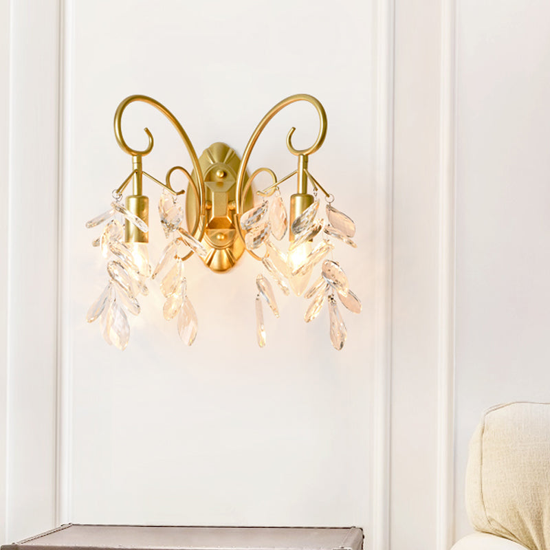 Cadre de défilement en larme Crystal Mur Mount Light Contemporain 2 lumières Gamique en laiton Lumière pour la chambre