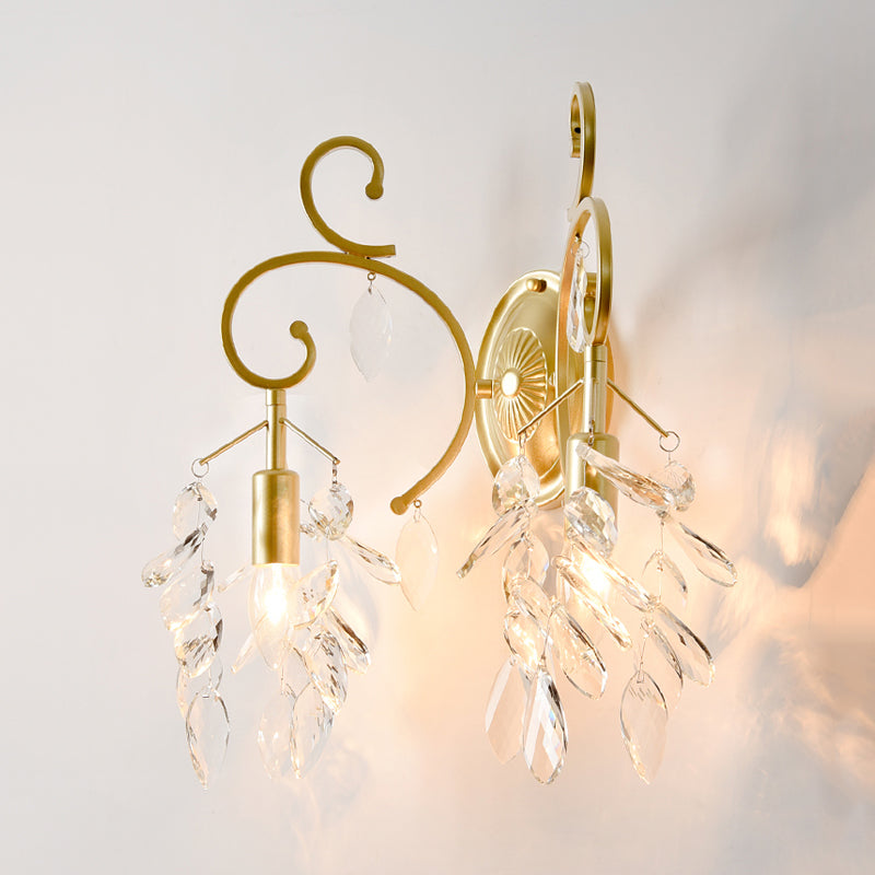 Gold Curve Bras Gronce Lightture Postmodern 2 Light Crystal Drip Mur Moup de support