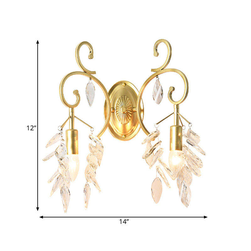 Gold Curve Bras Gronce Lightture Postmodern 2 Light Crystal Drip Mur Moup de support