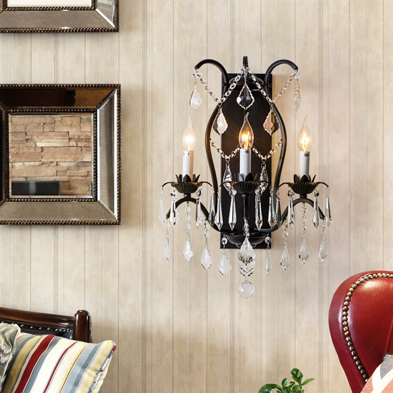Luminaire mural candélabre contemporain Iron 3 lumières Black / Brass Sconce Light with Crystal Drop