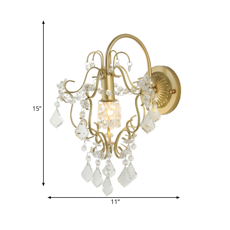 Bent Arm Frame Wall Mount Lamp Rustic Metal 1 Light Gold Sconce Light with Crystal Accent