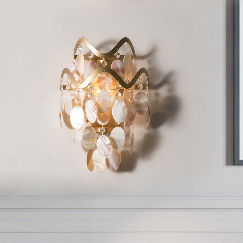 WAVE SCONCE LICHT POSTMODERN METAL 1 Licht Gold Wandmontage Licht met bloemkristal/schaal Accent