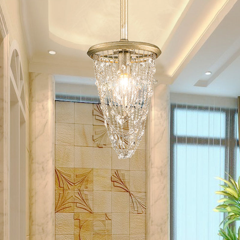 Circular Metal Ceiling Light Nordic 1 Light Gold Chandelier Light with Iron Mesh and Crystal Accent