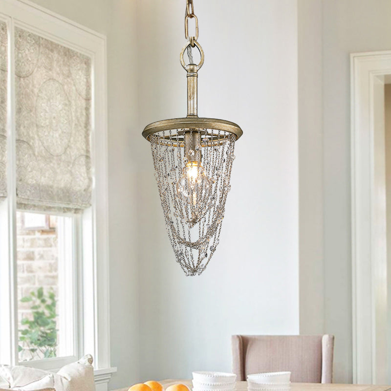 Circular Metal Ceiling Light Nordic 1 Light Gold Chandelier Light with Iron Mesh and Crystal Accent