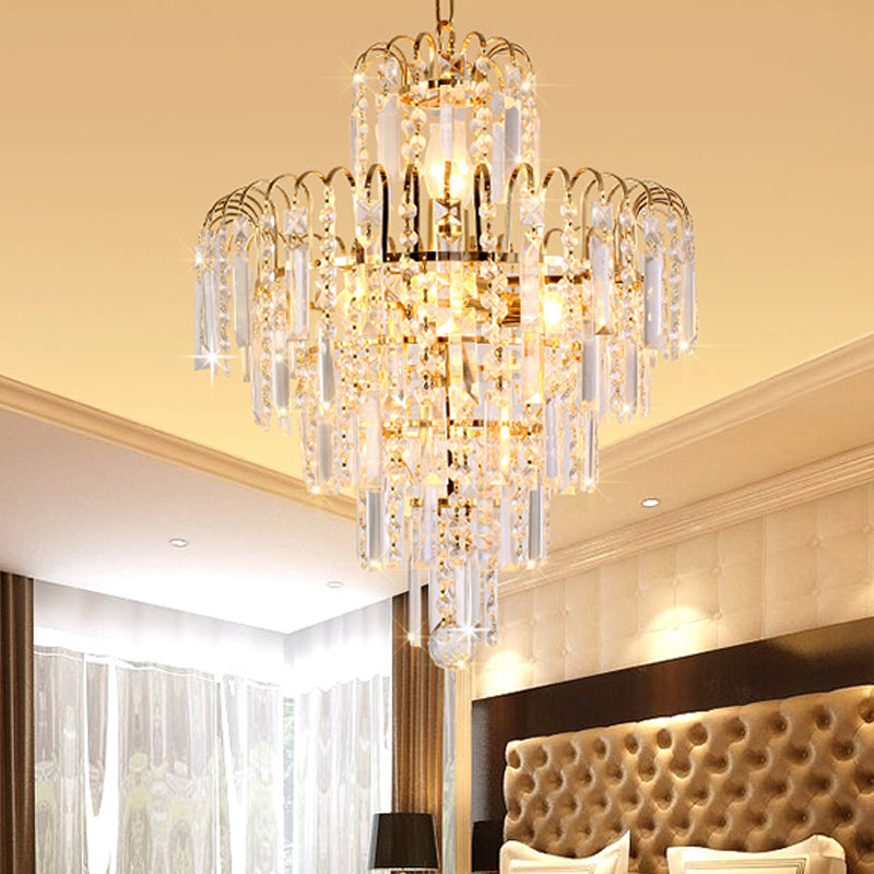 Modern Tiered Crystal Hanging Light Fixture 4/6/11 Lights Ceiling Light for Dining Room in Gold, 16"/18"/23.5" wide
