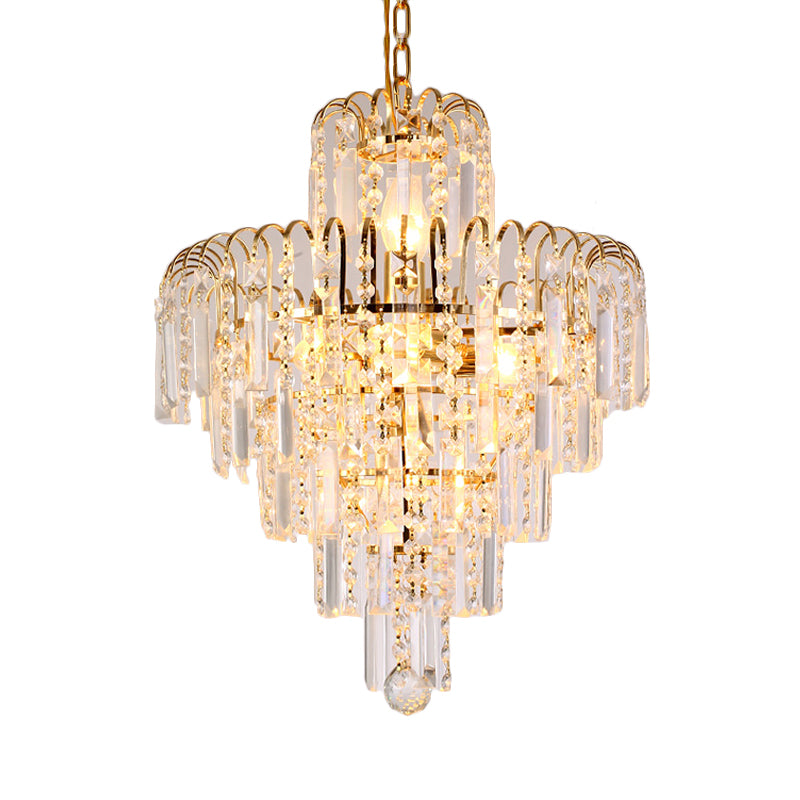 Modern Tiered Crystal Hanging Light Fixture 4/6/11 Lights Ceiling Light for Dining Room in Gold, 16"/18"/23.5" wide