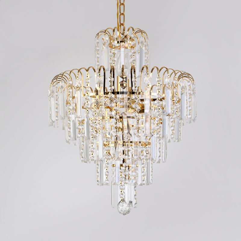Modern Tiered Crystal Hanging Light Fixture 4/6/11 Lights Ceiling Light for Dining Room in Gold, 16"/18"/23.5" wide