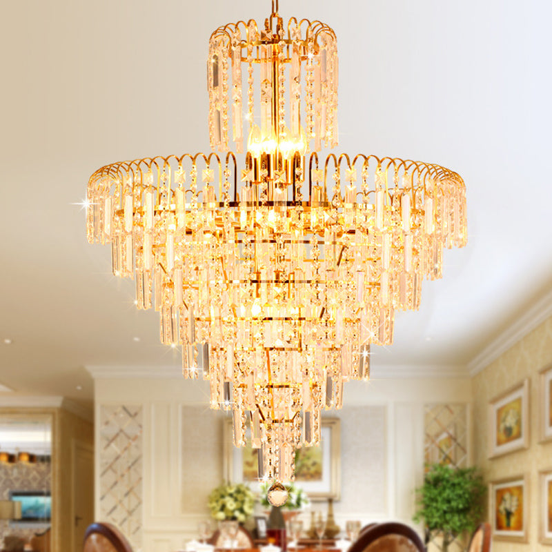 Modern Tiered Crystal Hanging Light Fixture 4/6/11 Lights Ceiling Light for Dining Room in Gold, 16"/18"/23.5" wide