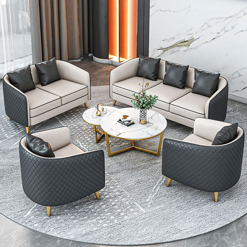 Faux Leather Contemporary Standard Sofa Sloped Arm Sofa for Living Room